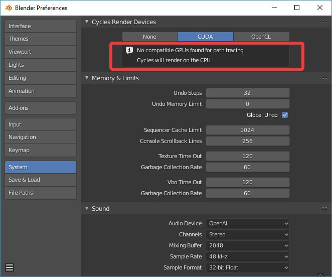 Preferences>System>Cycles Render Devices