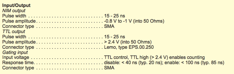 Detector specs