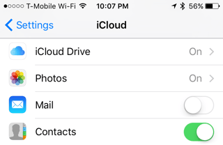 iCloud settings iOS