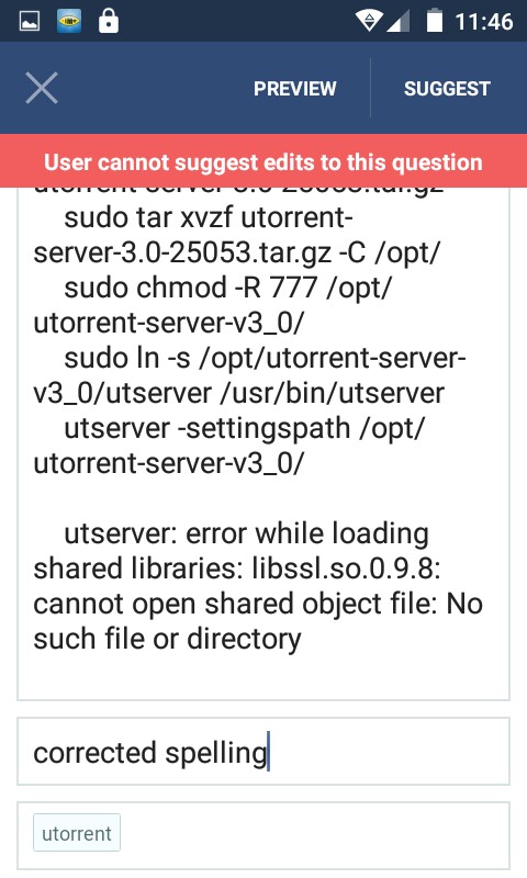 user cannot suggest edits to this askubuntu question