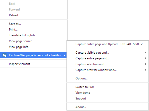 context menu