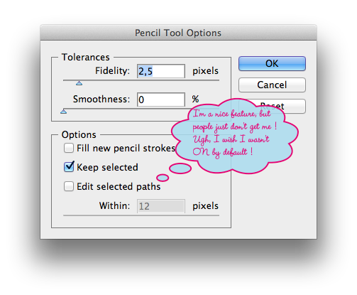 Adobe Illustrator: Screenshot of Pencil Tool Options