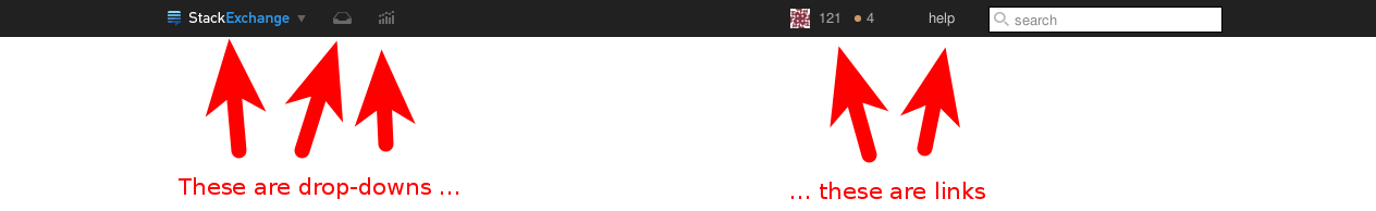 SE top bar: drop-downs vs. links