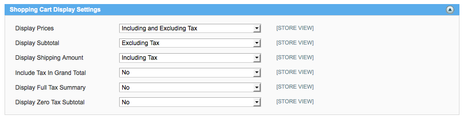 Shopping Cart Display Settings