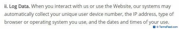 Log Data clause via TermsFeed