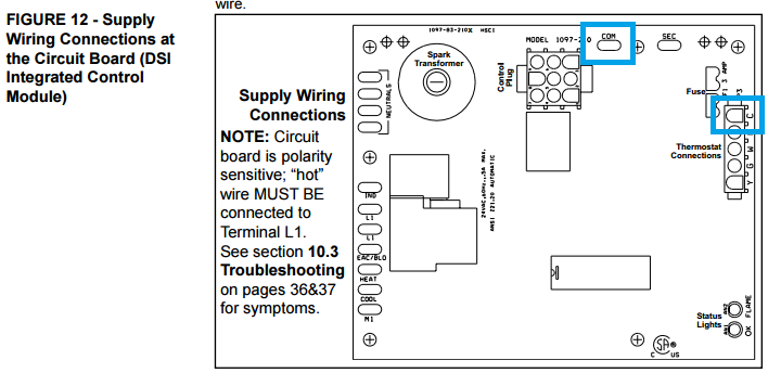 Reznor UDAP circuit board C terminals