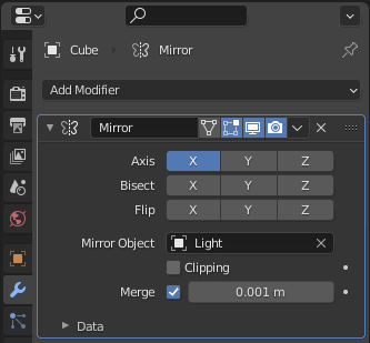 Mirror modifier menu