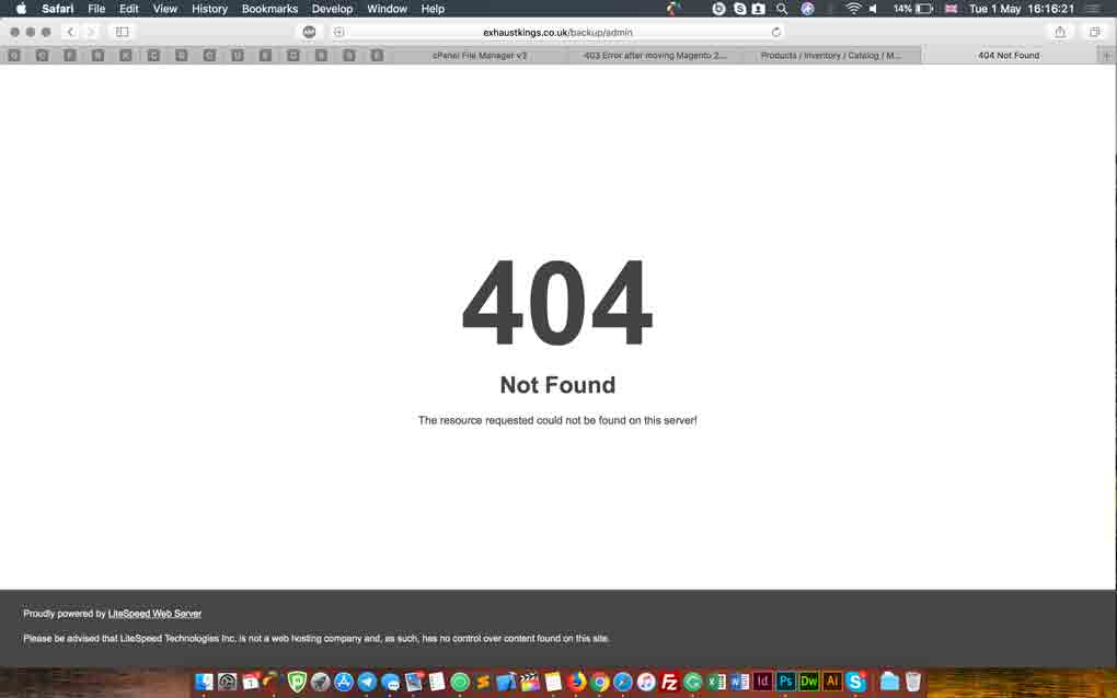 Admin Page with 404 Error 