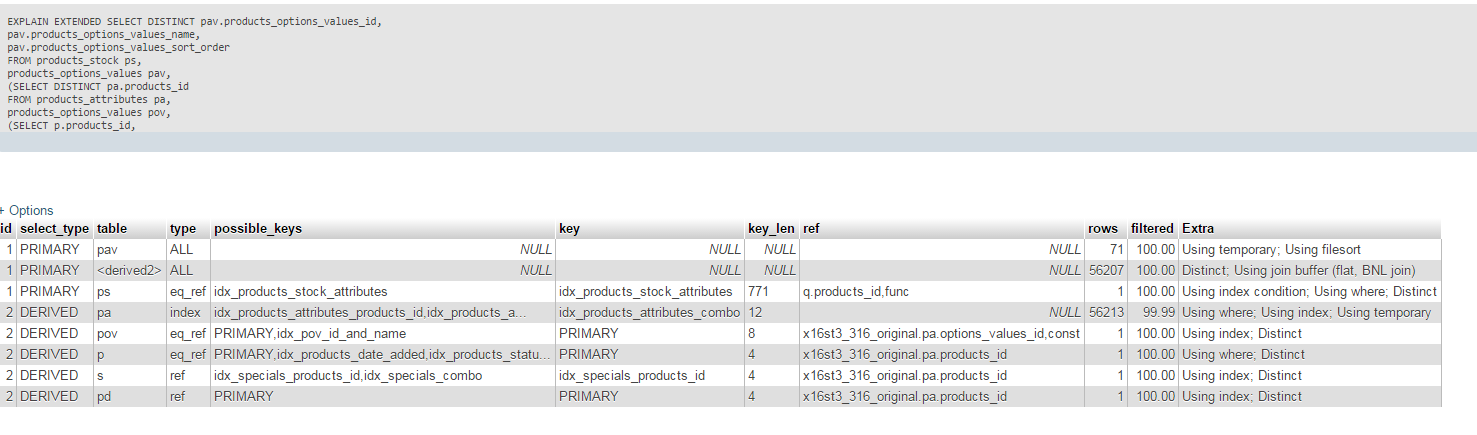 Slow database's EXPLAIN