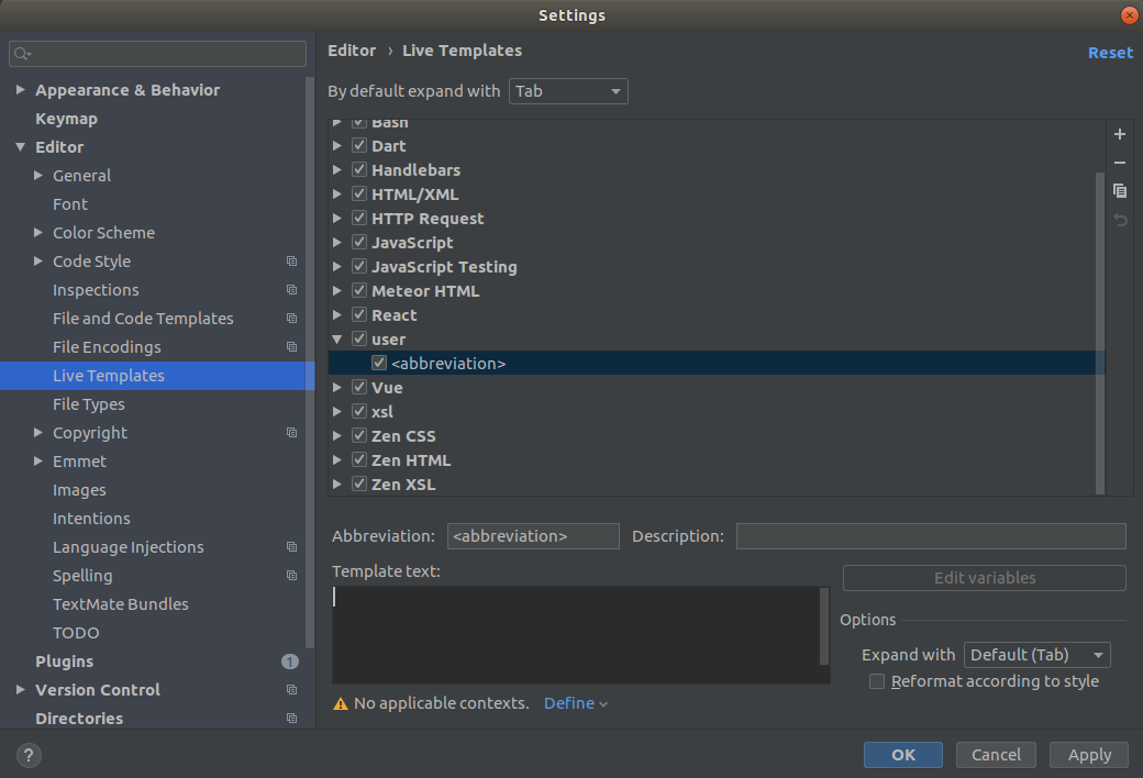 Webstorm live template