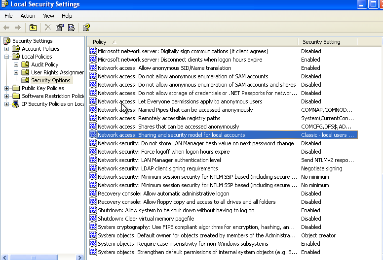 xp security seetings to be part of domain