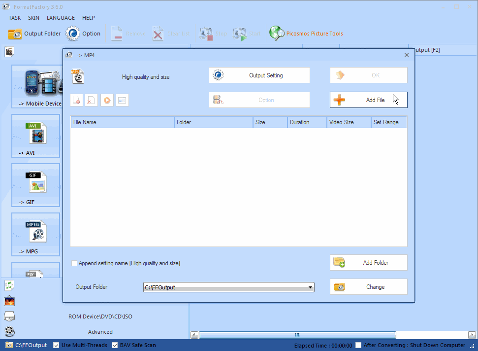 Different formats supported by format factory