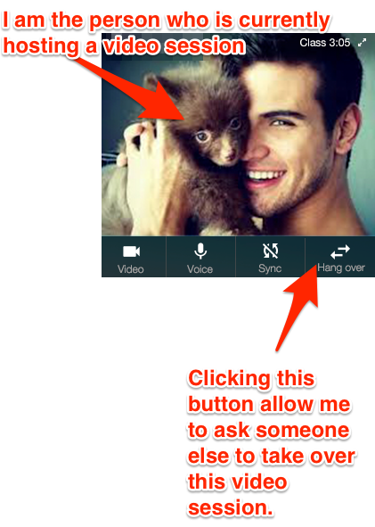 How to properly phrase "Hand over"? meaning I want to ask the person who is currently hosting the video session to take over the session