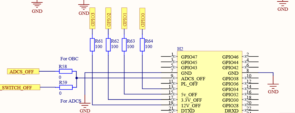 Schematic with 100 ohm resistor in series with GPIO pins