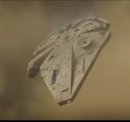 Image of a diving Millennium Falcon showing a continuous front profile