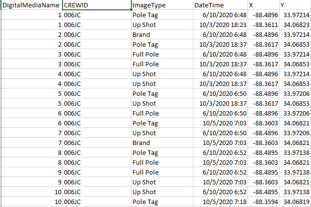 Table of XY to Match to Filepaths