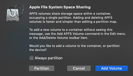 Disk Utility warning to create volumes and not partitions 