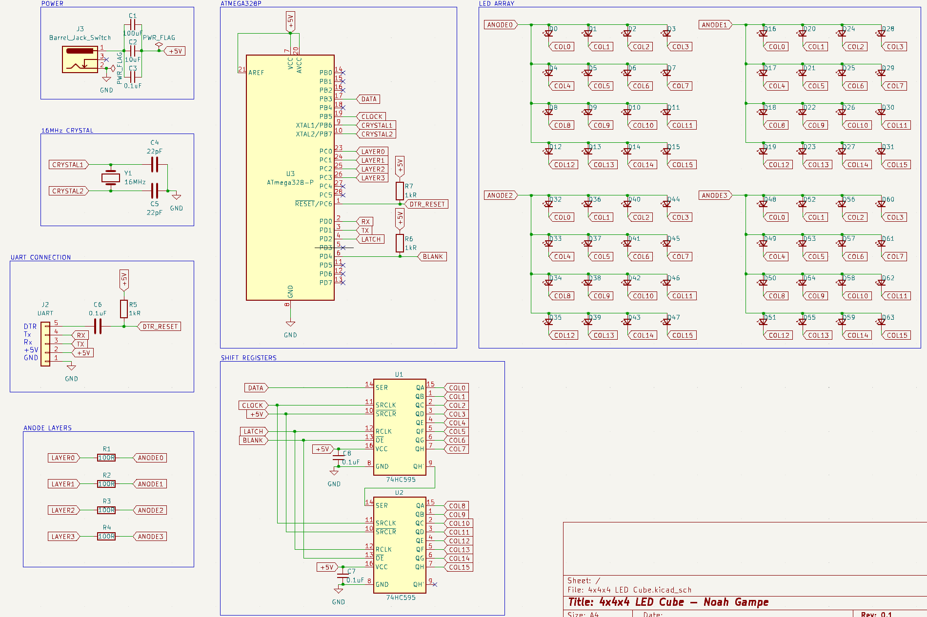 4x4x4 LED Cube schematic