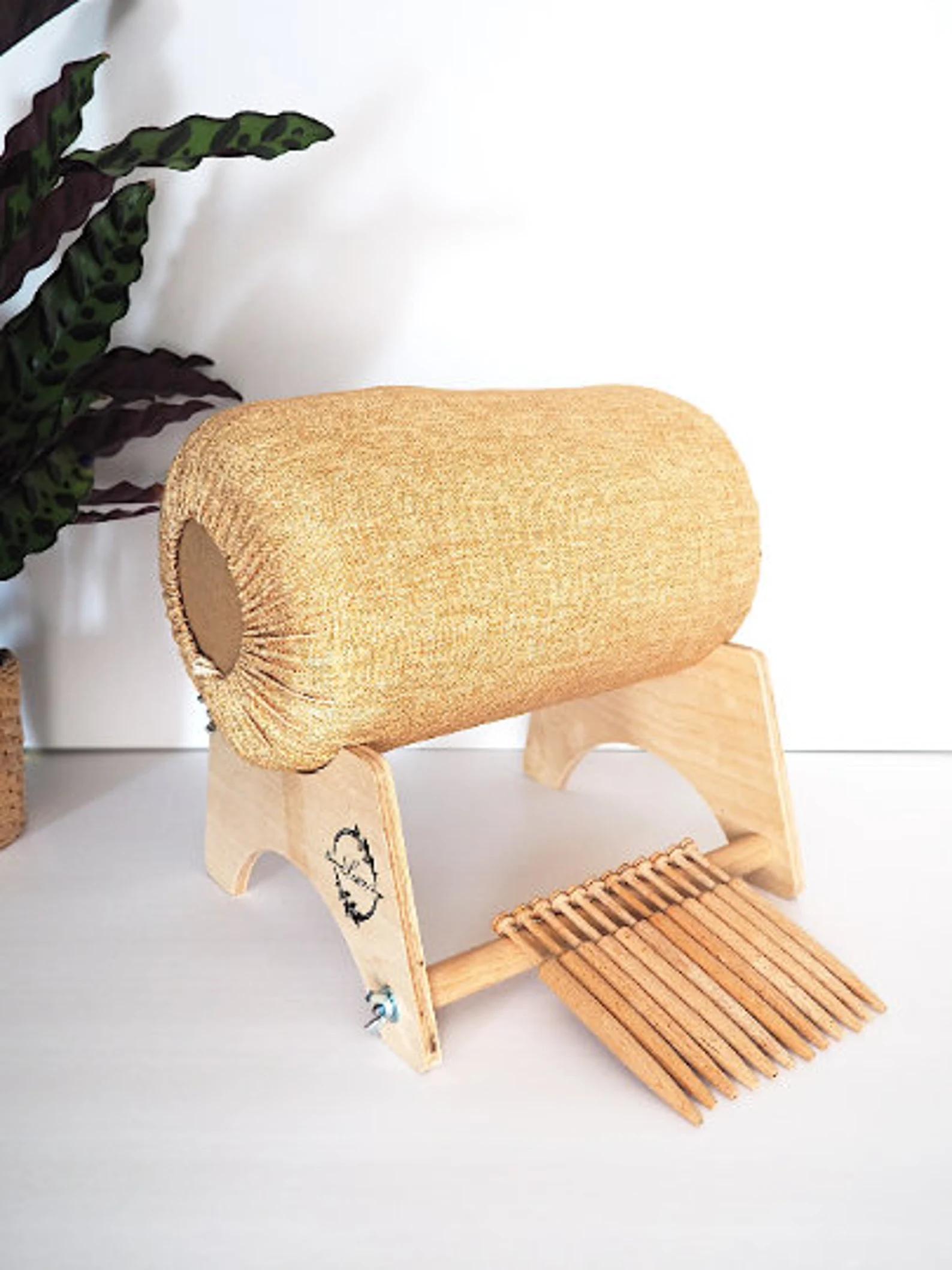 bobbin lace roller pillow with large roller on stand