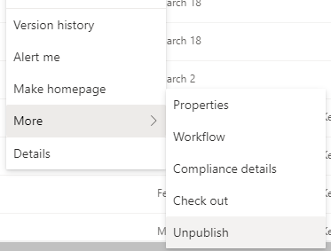 Show actions --> More --> Unpublish