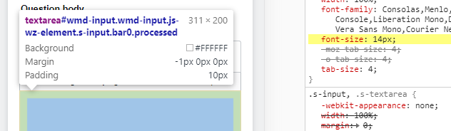 screenshot of stack overflow's Ask Question multiline input on mobile view with Chrome DevTools