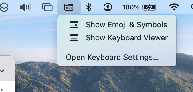 Menu shortcut to the keyboards