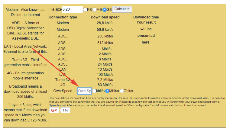 Download time calculator