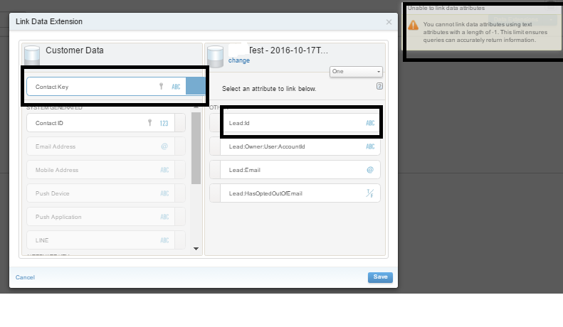 Error while trying to Map the DE generated by Entry event of journey with the Contact Key in contact builder