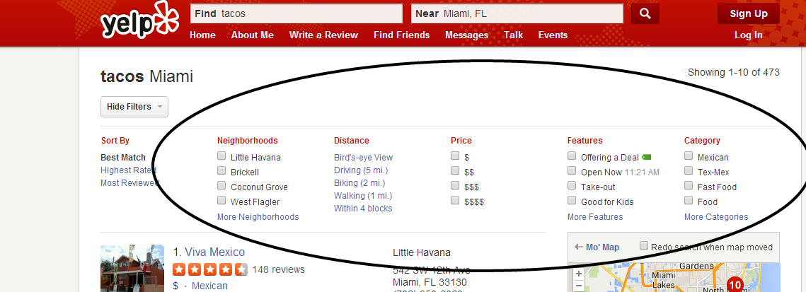 Yelp's faceting
