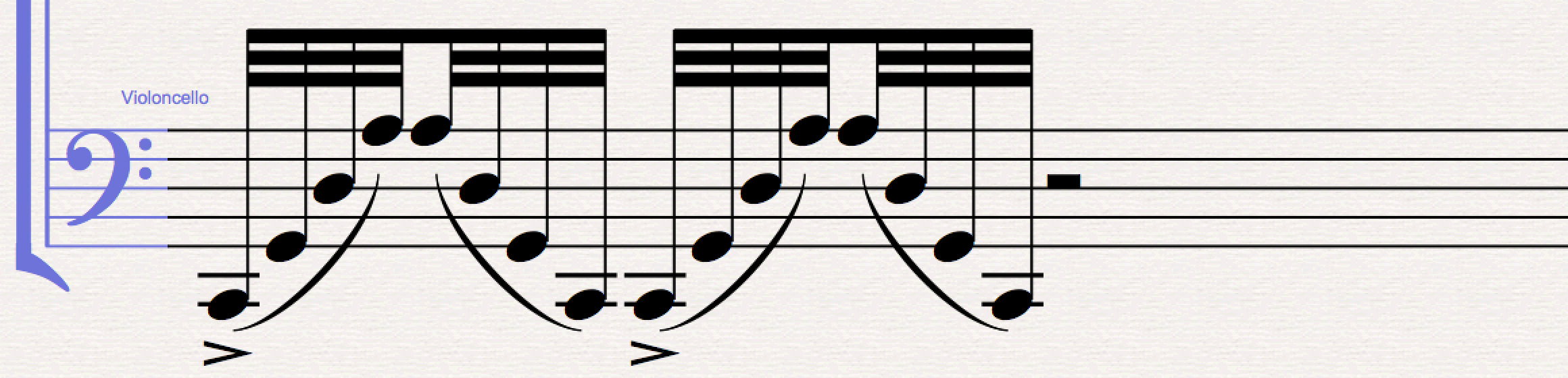 Arpeggiando (up and down) on the four open strings of the cello.