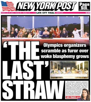 NYP front page showing a modernised parody of Da Vinci’s The Last Supper