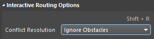 Routing options > conflict resolution, ignore obstacles