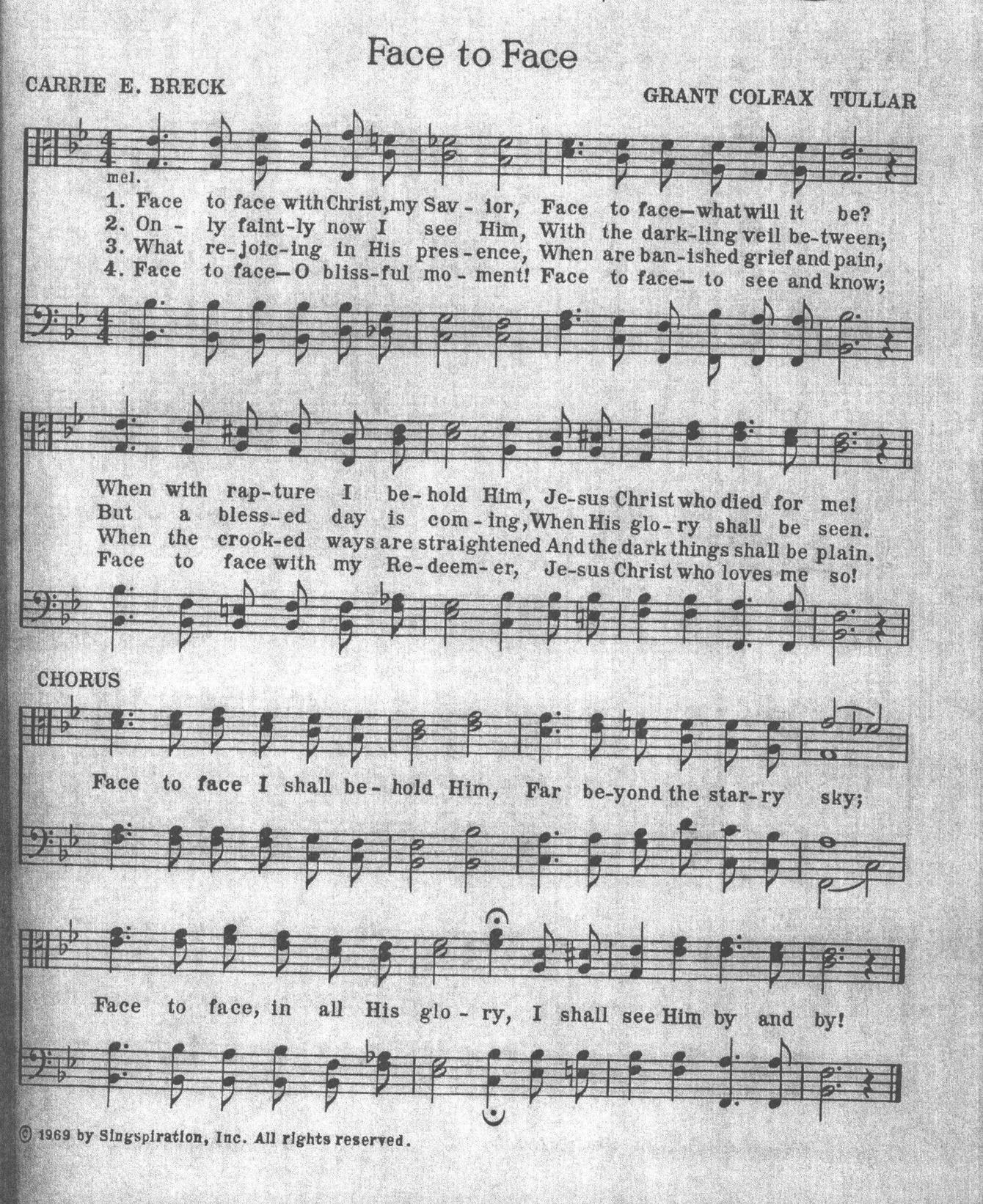 Sheet music for hymn Face to Face, arranged for male chorus