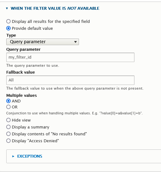 Filter value not available section