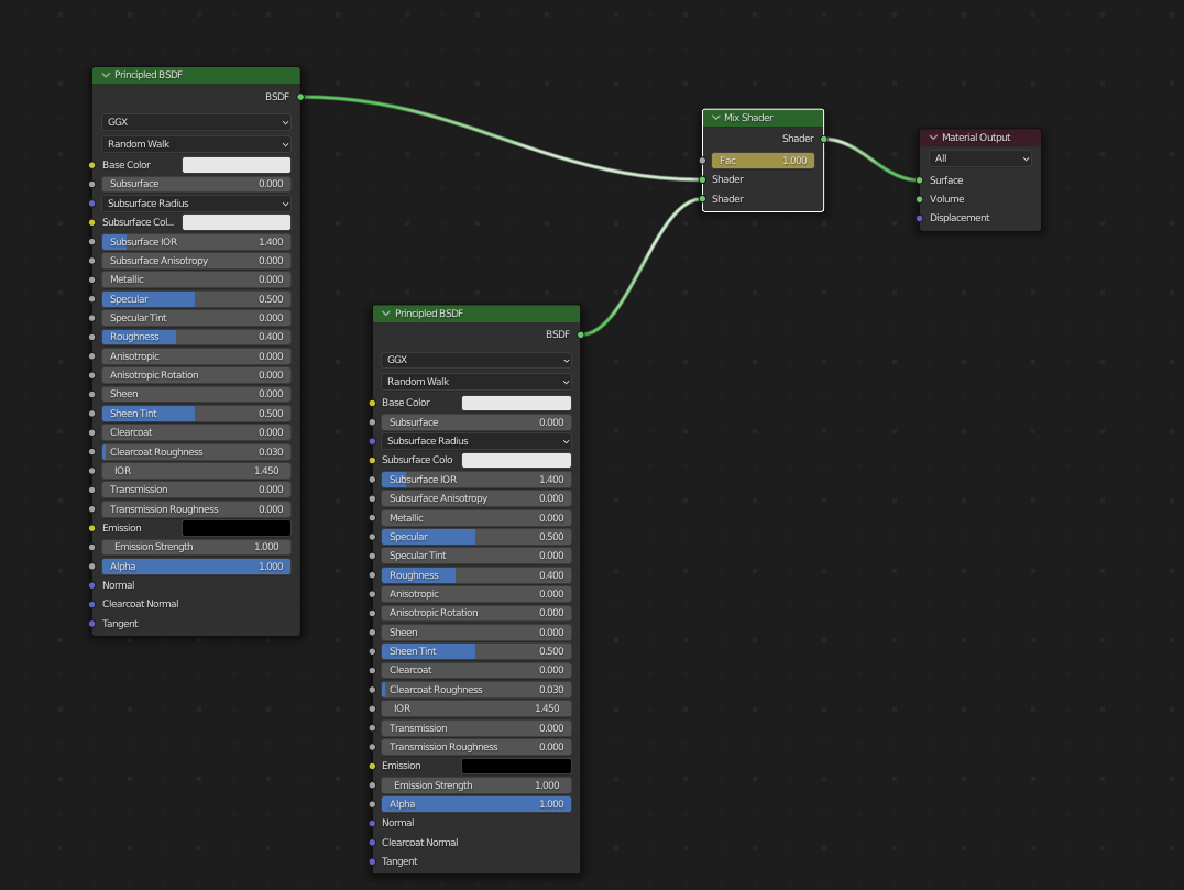 Material showing keyframes on Mix Shader