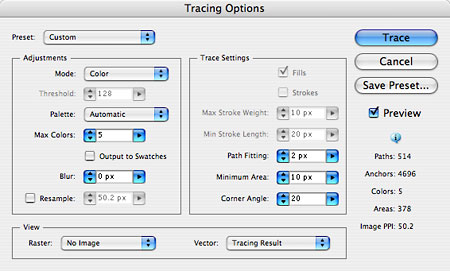 Illustrator tracing options