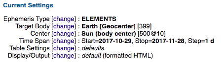 Query of earth's orbital elements