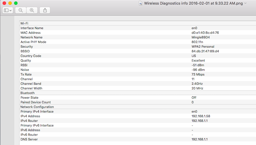 Wireless Diagnostics Info