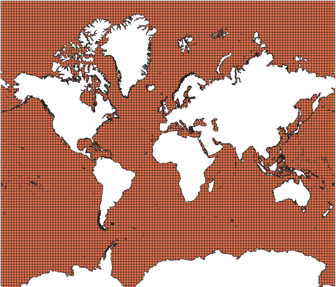 Polygons covering ocean and coastline