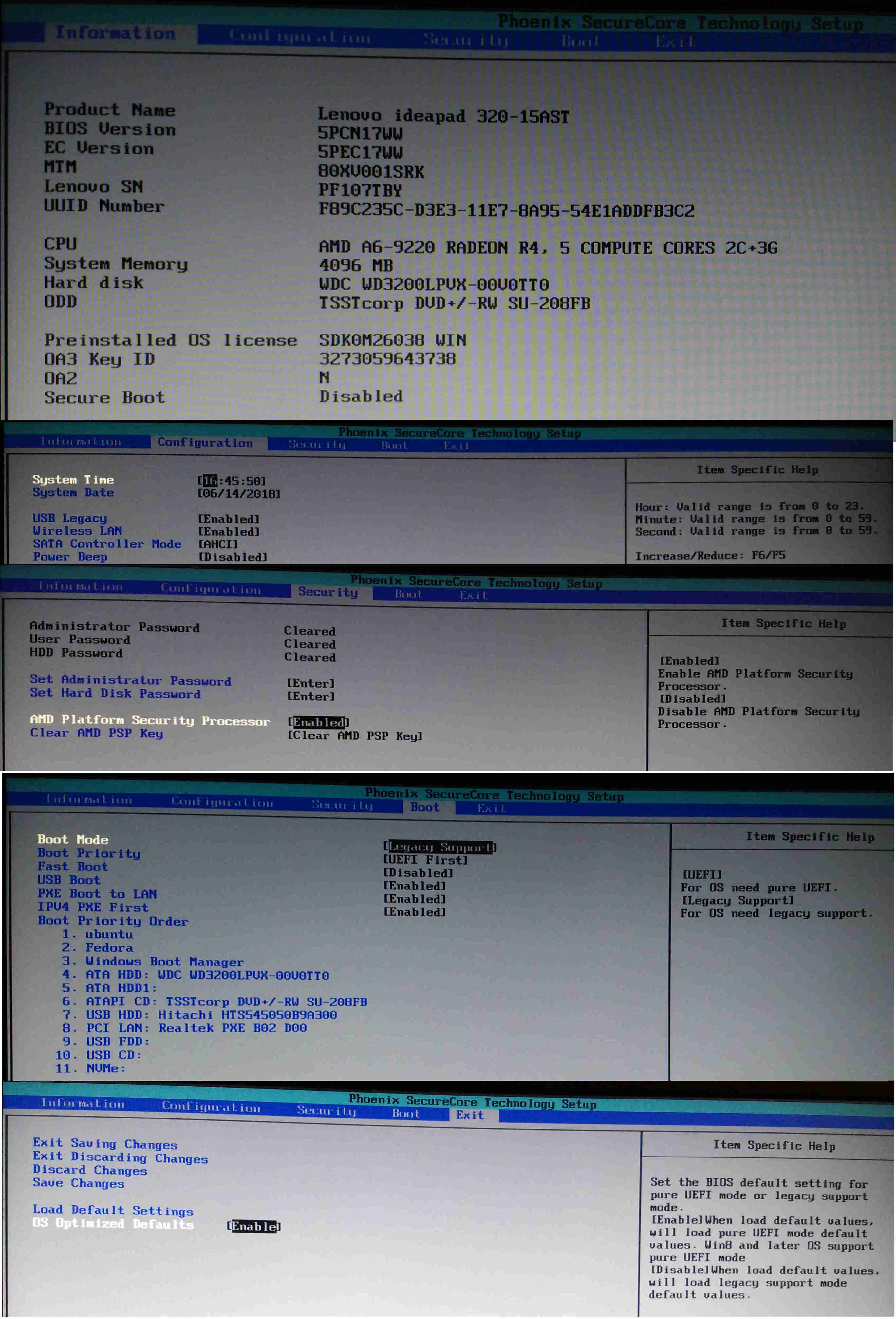 BIOS screenshots