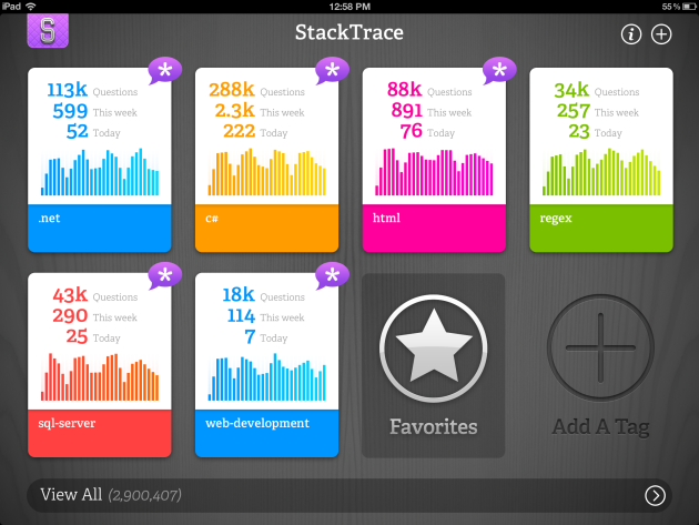 StackTrace iPad app screenshot