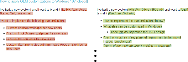 side-by-side comparison of suggested edit