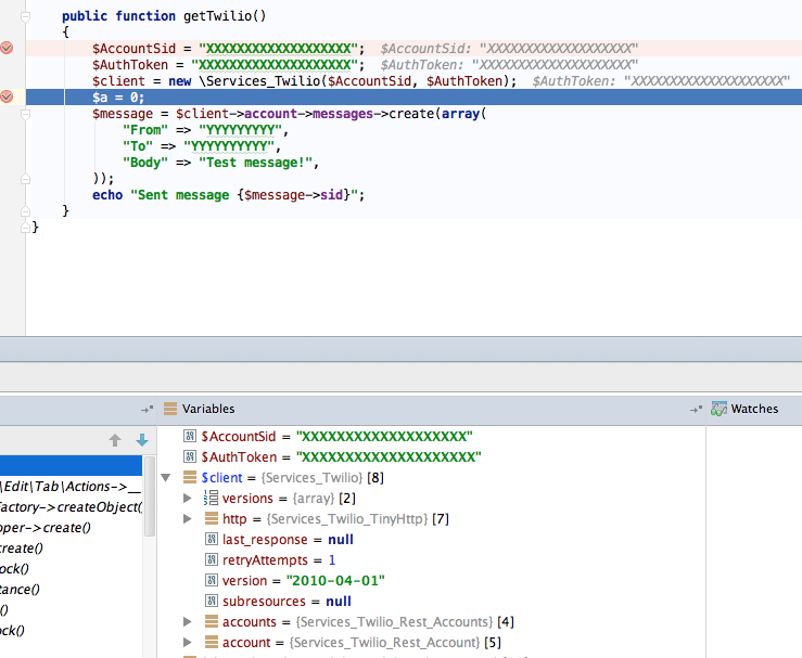 result for twilio in debug