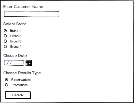 mockup showing section with 'Choose Results Type' radio buttons before search button