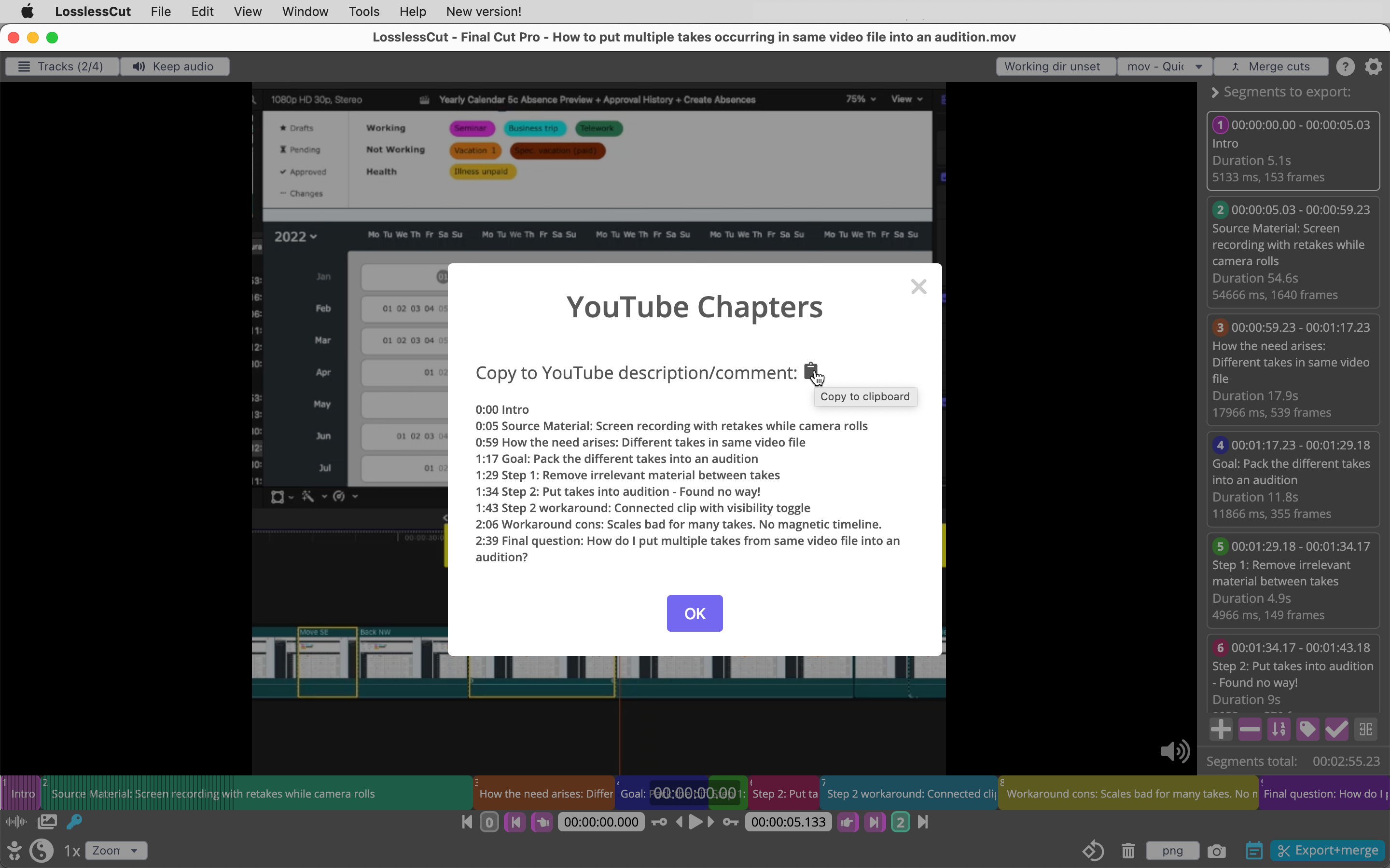 LossLessCut chapter markers 4 Copy timecode and chapters