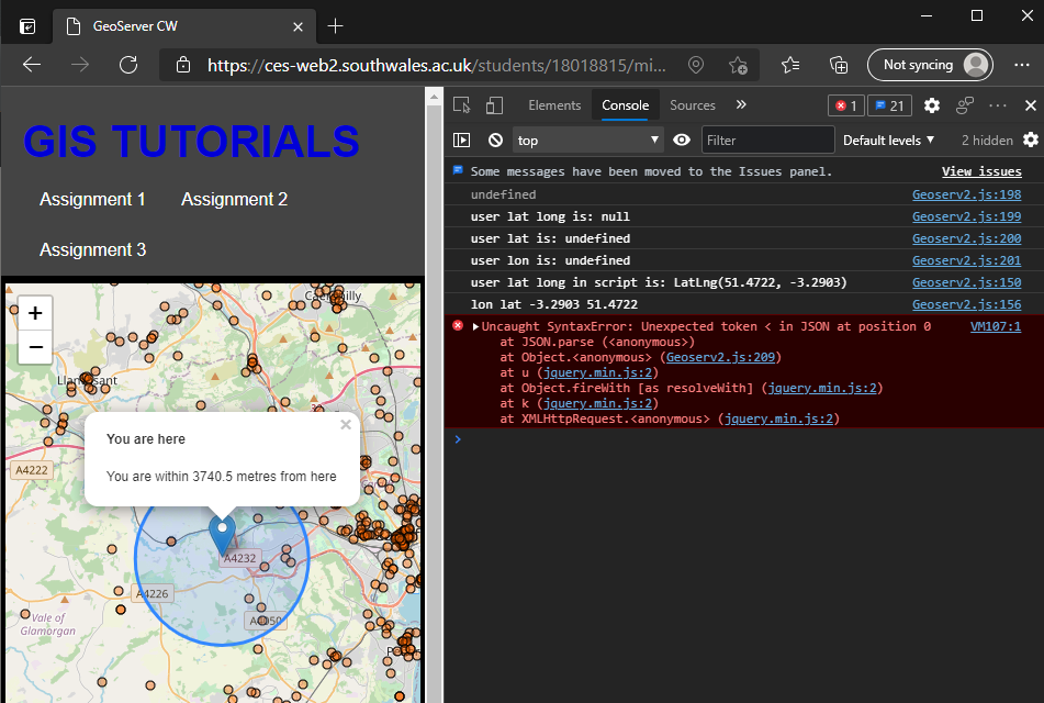 Edge Console showing similar issue with successful coord grab