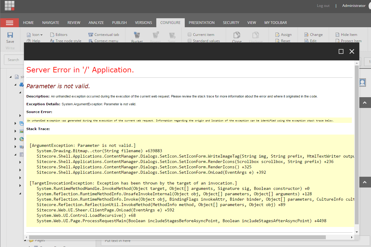 Sitecore error message