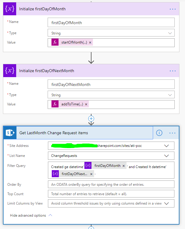 Screenshot of Flow Steps to Get Items