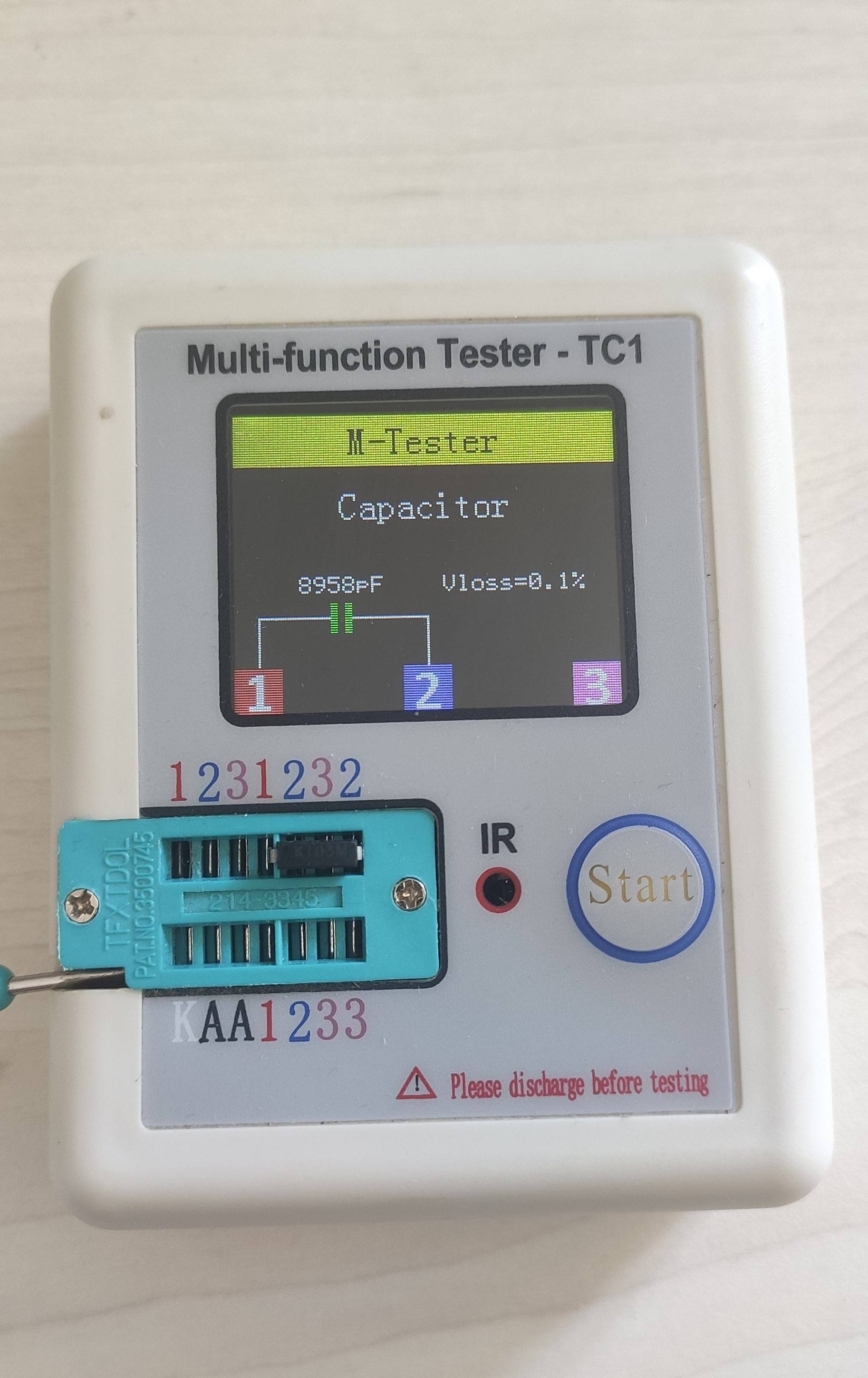 component tester showing 8958 pF