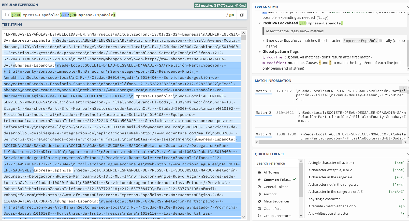 Probando el patrón en regex101